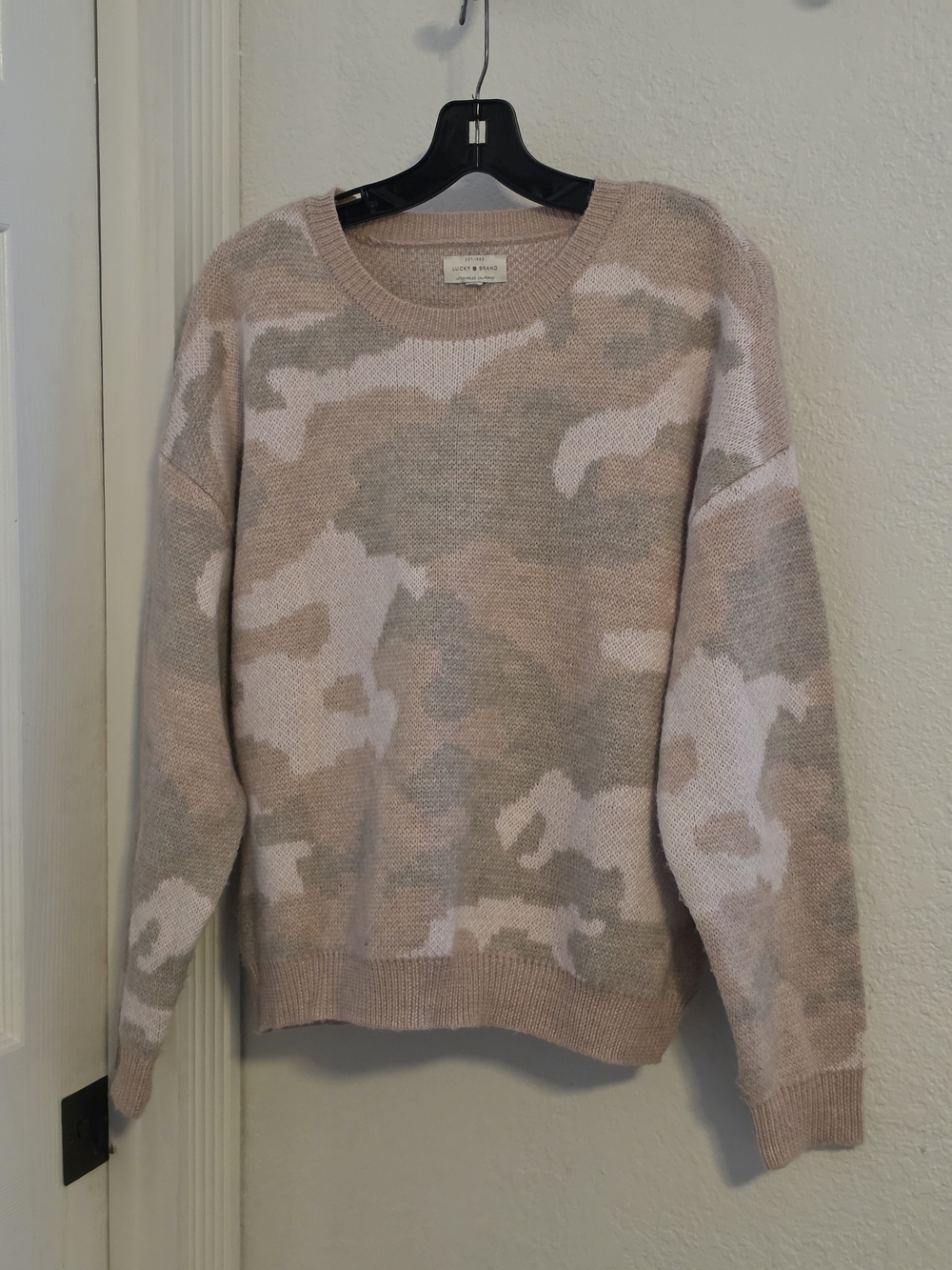 Lucky Brand Pink & Gray Camo Crewneck Sweater